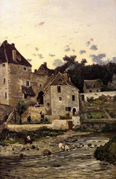 Henri-Joseph Harpignies : The Village of Herisson on the Banks of the Aumance